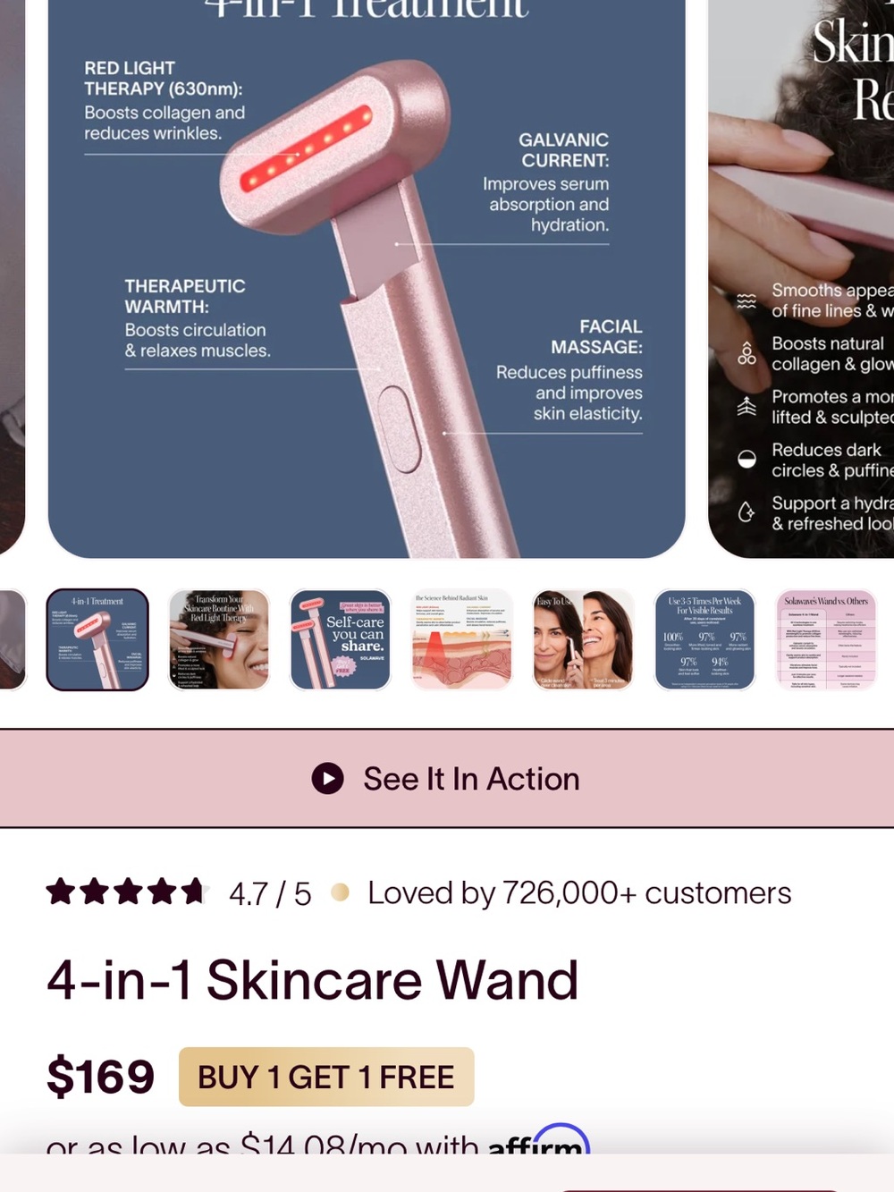 Solawave 4-in-1 Skincare Wand — Pink Glow Facial Tool